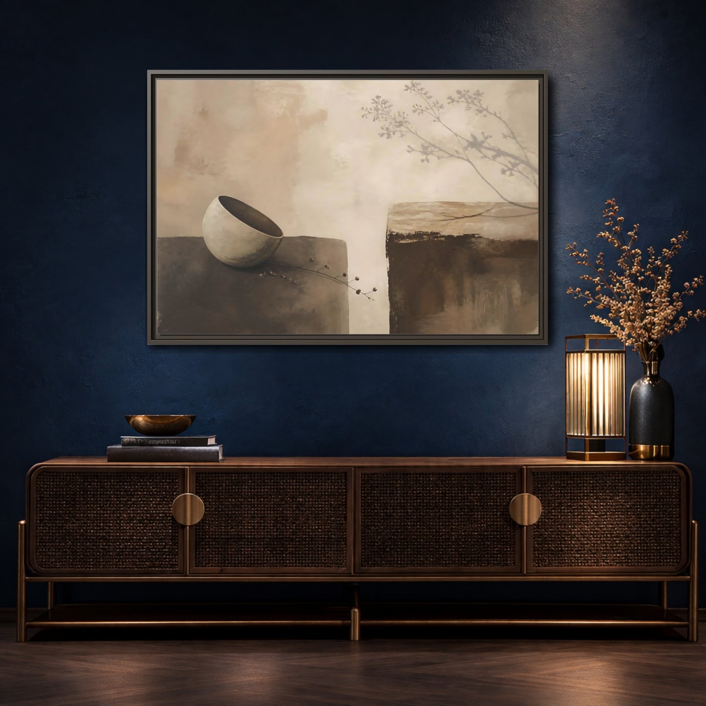 Mockup 4. Tilted Bowl With Branch Shadow shown as framed canvas print