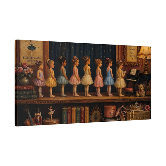 Main Mockup. Tiny Ballerinas On Stage shown as canvas print