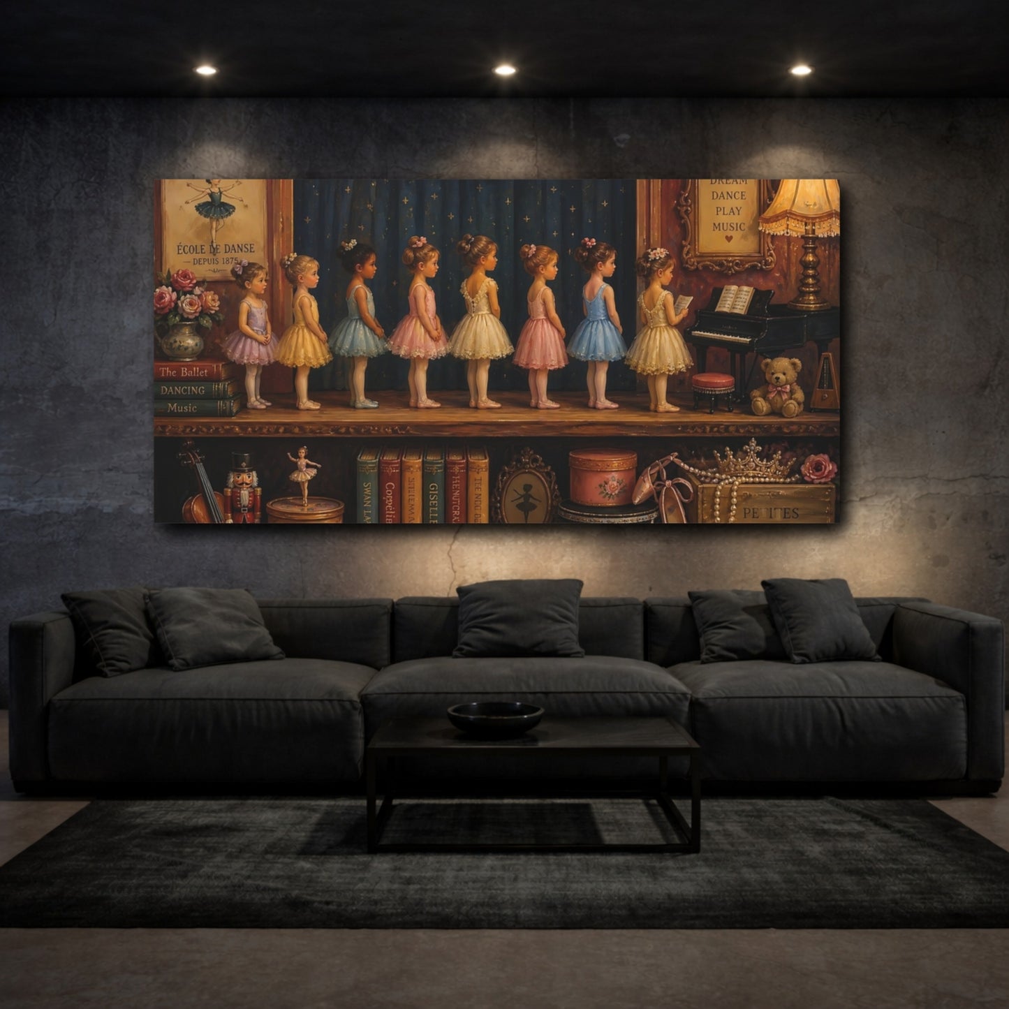 Mockup 3. Tiny Ballerinas On Stage shown as canvas print