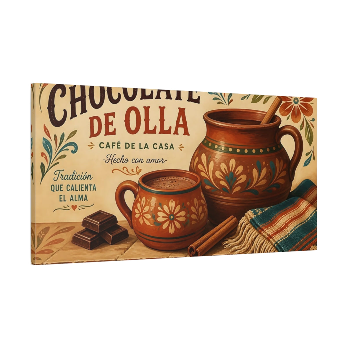 Main Mockup. Traditional Chocolate De Olla shown as canvas print