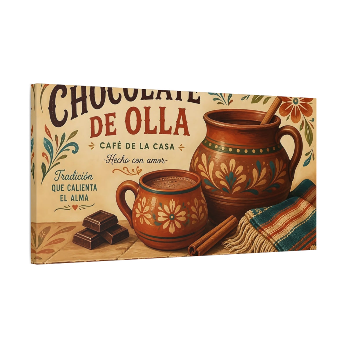 Side Mockup 1. Traditional Chocolate De Olla shown as canvas print