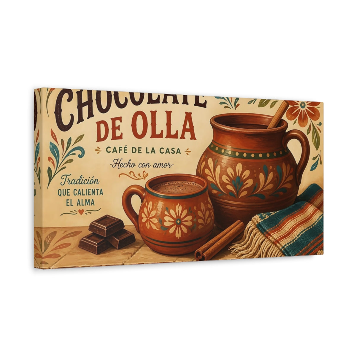 Side Mockup 3. Traditional Chocolate De Olla shown as canvas print