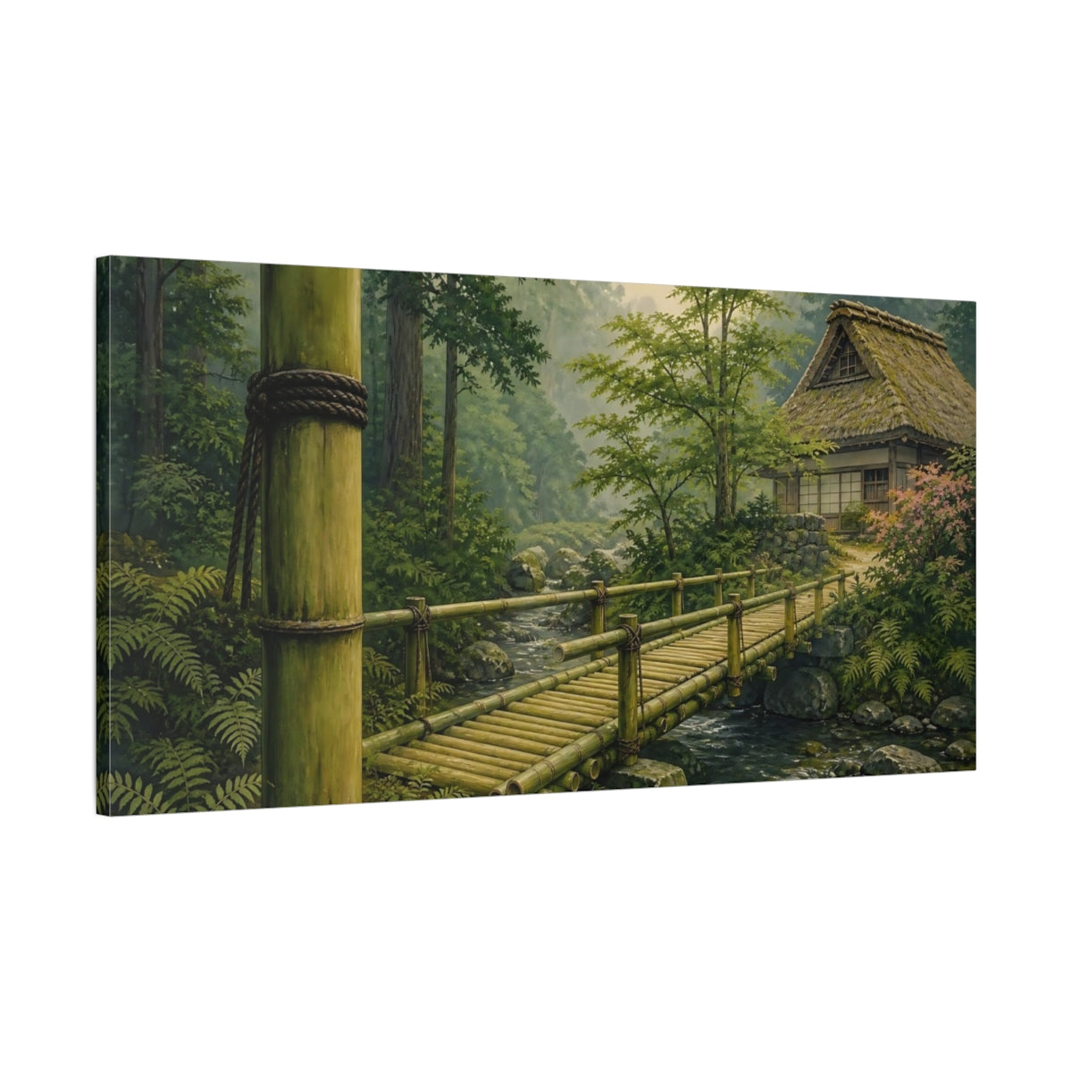 Main Mockup. Tranquil Bamboo Bridge shown as canvas print
