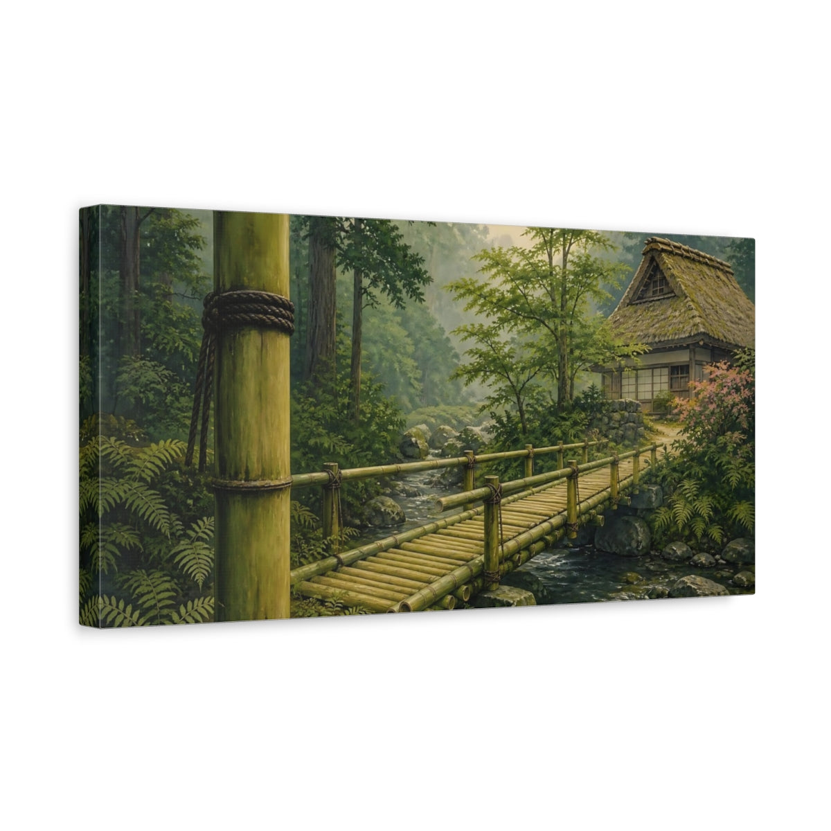 Side Mockup 3. Tranquil Bamboo Bridge shown as canvas print
