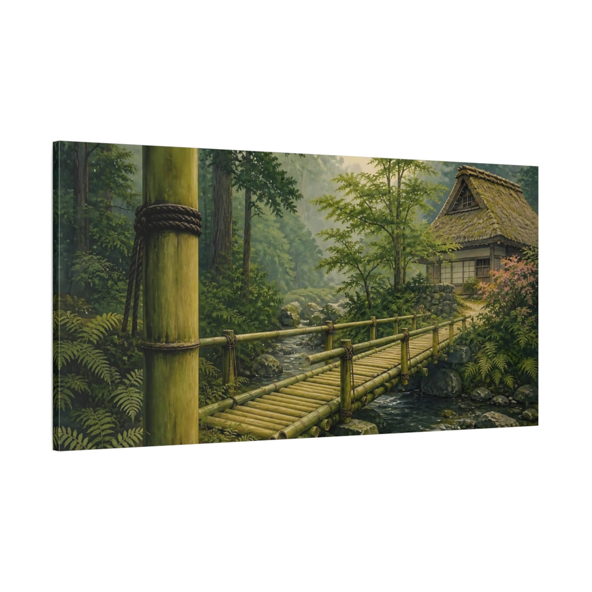 Side Mockup 2. Tranquil Bamboo Bridge shown as canvas print