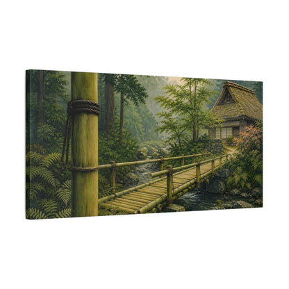Side Mockup 1. Tranquil Bamboo Bridge shown as canvas print