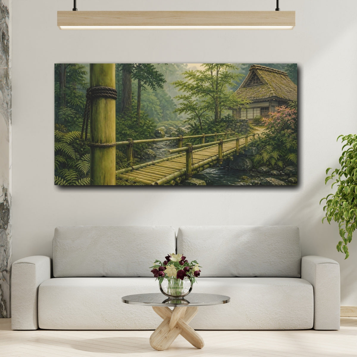 Mockup 2. Tranquil Bamboo Bridge shown as canvas print