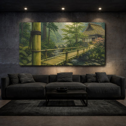 Mockup 3. Tranquil Bamboo Bridge shown as canvas print