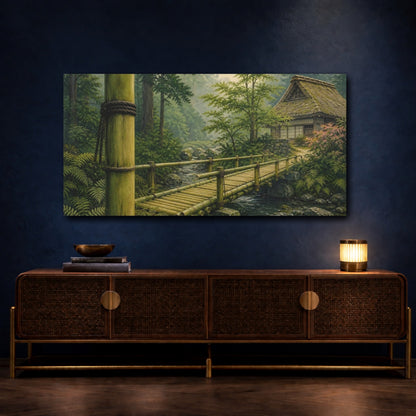 Mockup 4. Tranquil Bamboo Bridge shown as canvas print