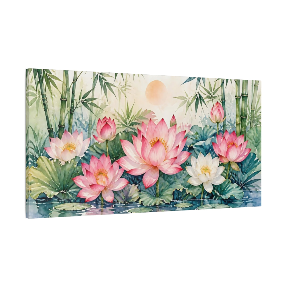 Main Mockup. Tranquil Lotus Pond shown as canvas print