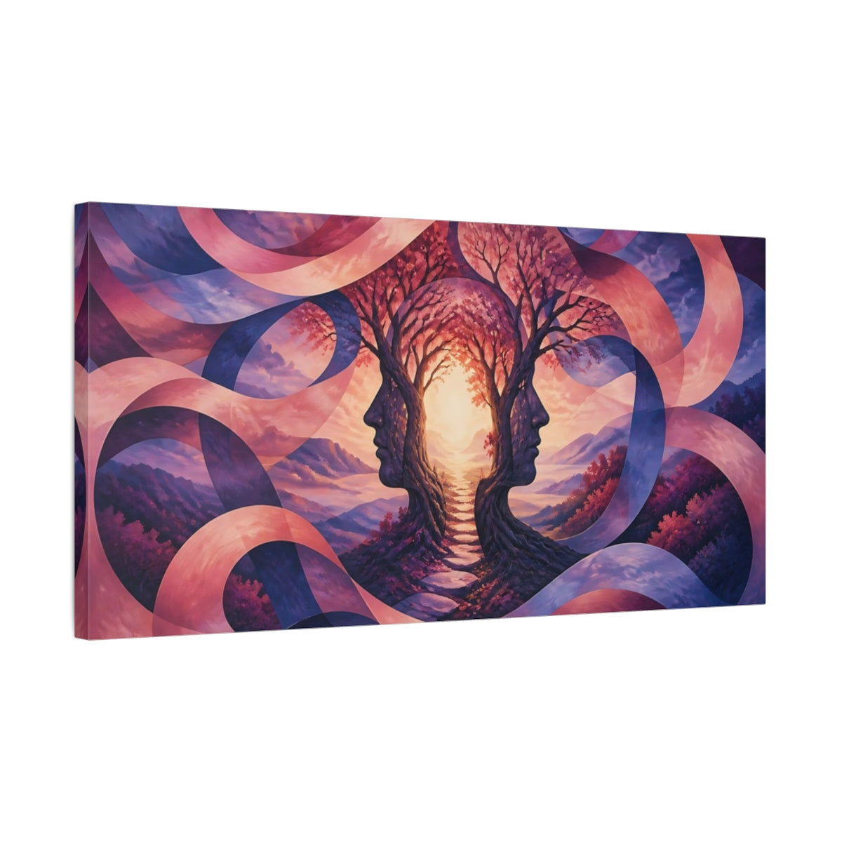 Side Mockup 1. Tree Illusion Passage shown as canvas print