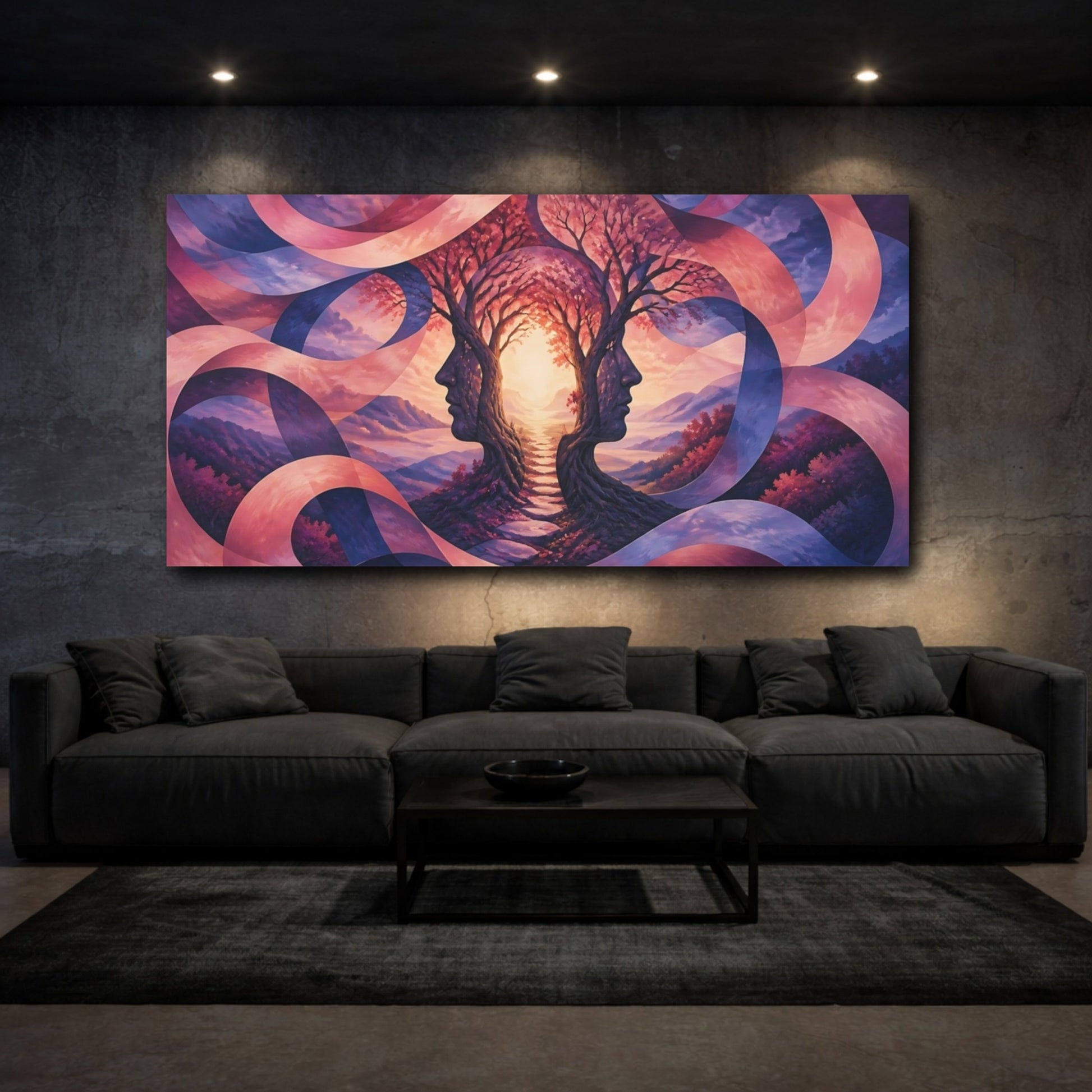 Mockup 3. Tree Illusion Passage shown as canvas print