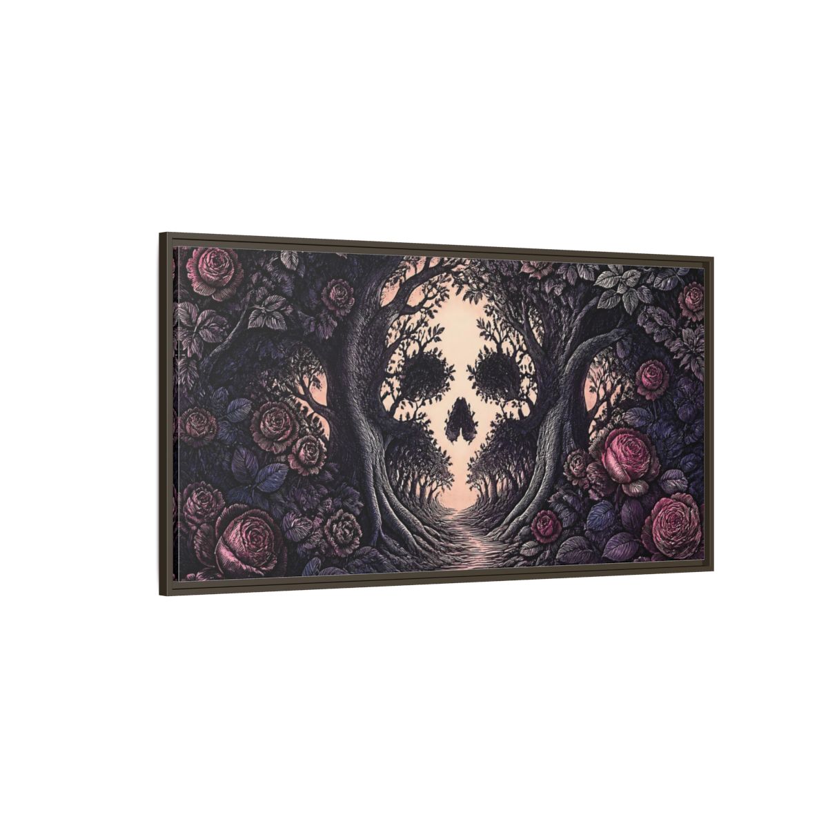 Side Mockup 4. Tree Skull Illusion shown as framed canvas print