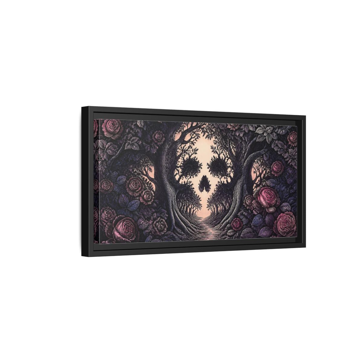 Side Mockup 8. Tree Skull Illusion shown as framed canvas print