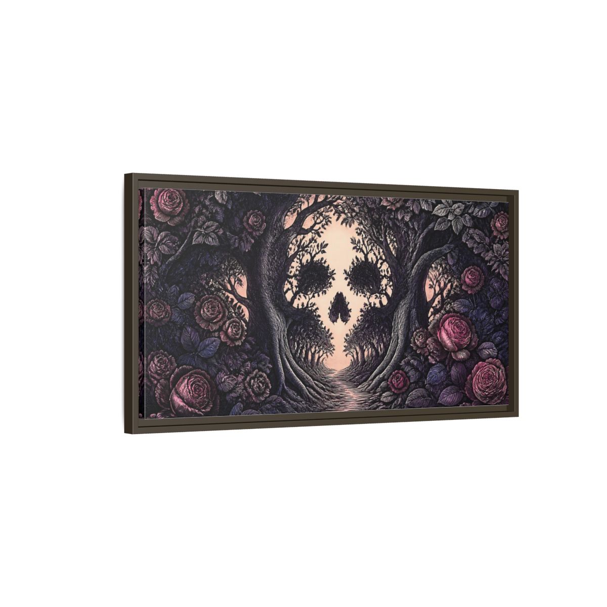 Main Mockup. Tree Skull Illusion shown as framed canvas print