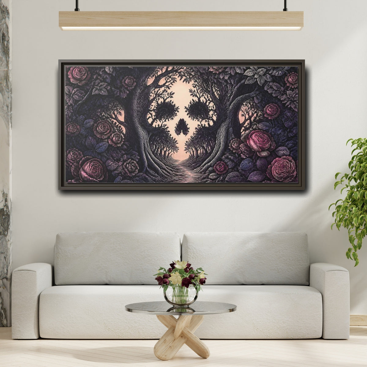 Mockup 2. Tree Skull Illusion shown as framed canvas print