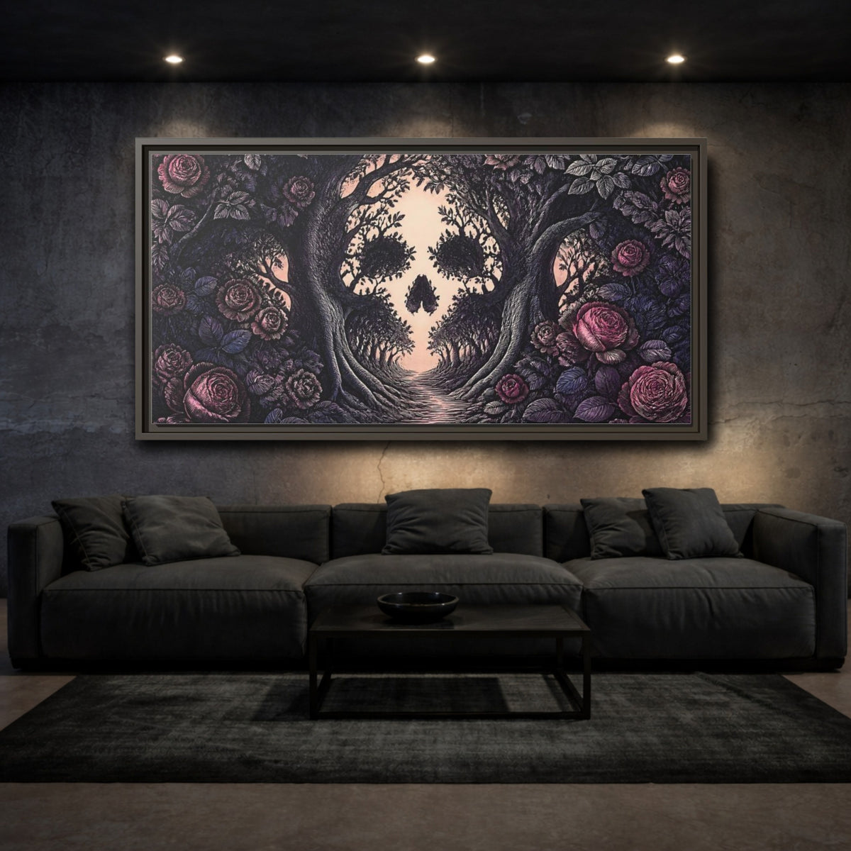 Mockup 3. Tree Skull Illusion shown as framed canvas print