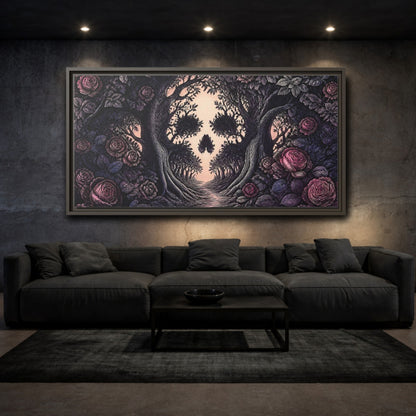 Mockup 3. Tree Skull Illusion shown as framed canvas print
