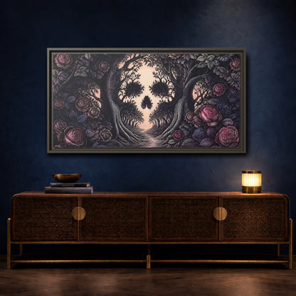 Mockup 4. Tree Skull Illusion shown as framed canvas print
