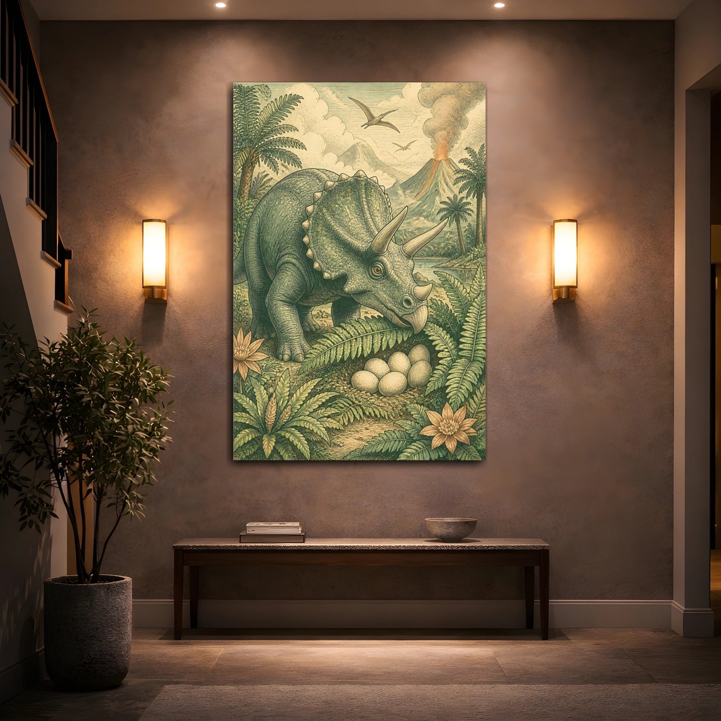 Mockup 2. Triceratops Kids Room Decor shown as canvas print