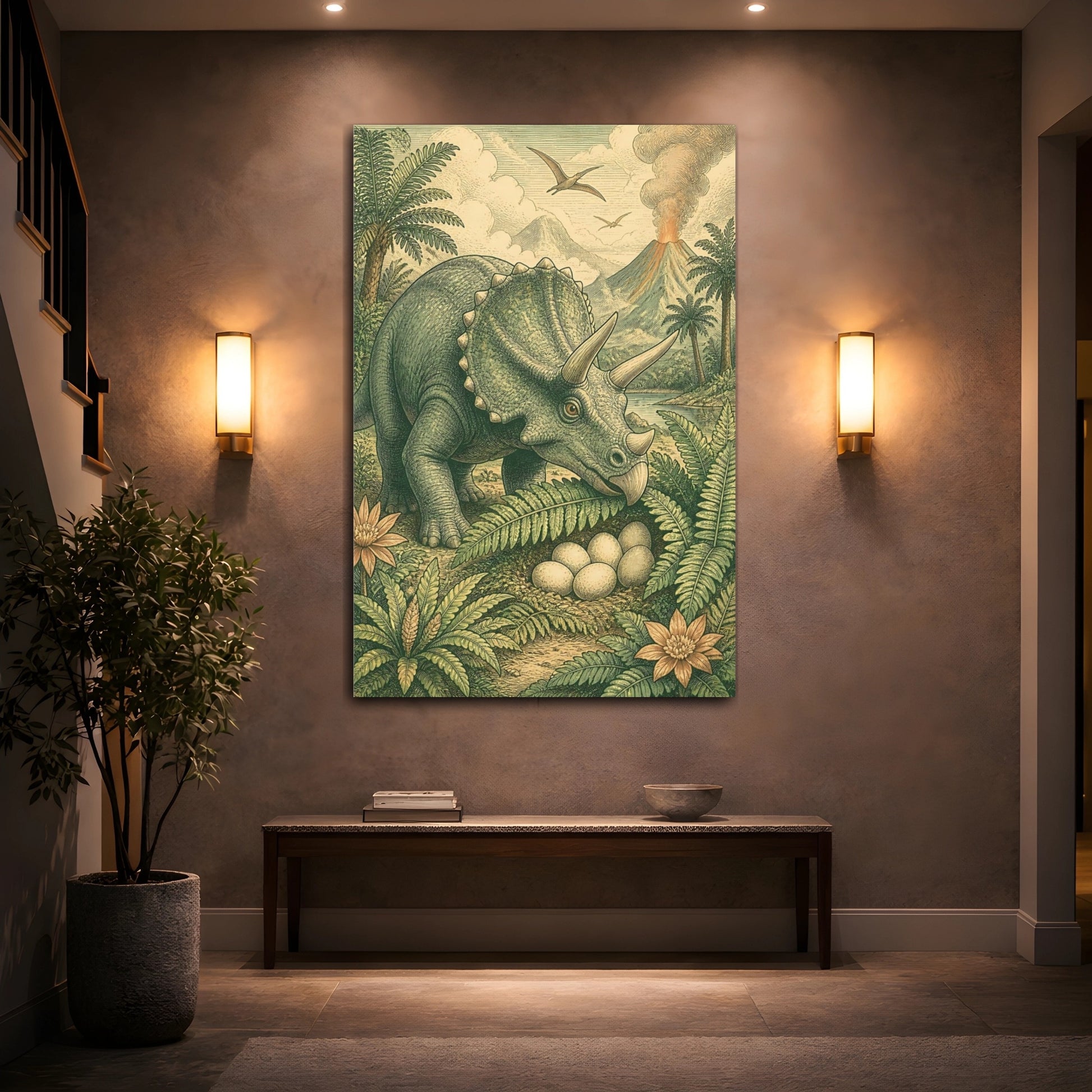 Mockup 2. Triceratops Kids Room Decor shown as canvas print