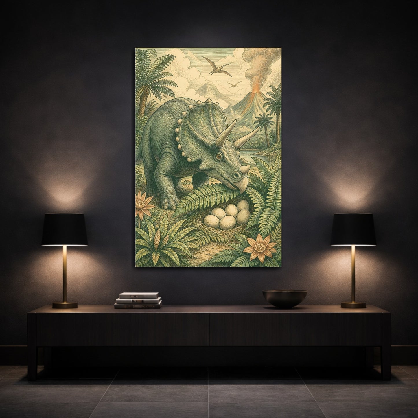 Mockup 3. Triceratops Kids Room Decor shown as canvas print