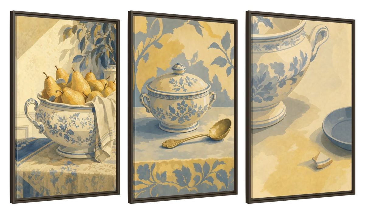 Framed canvas set of three, side view - 24x36 Inch Espresso