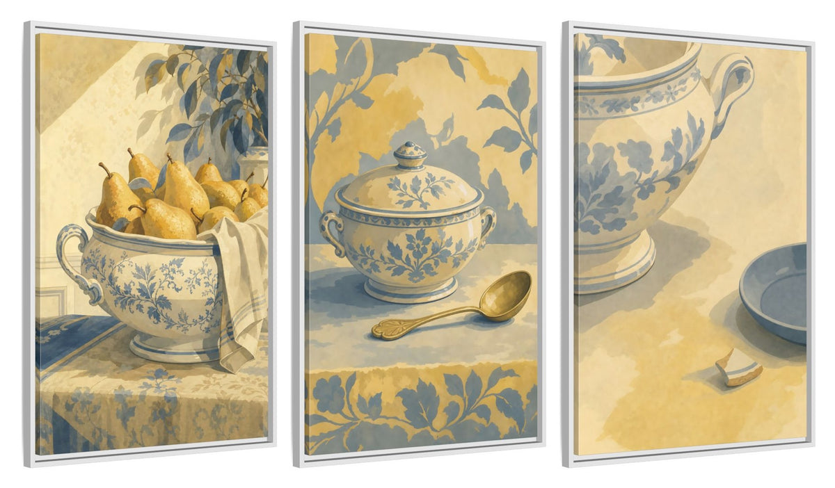 Framed canvas set of three, side view - 24x36 Inch White