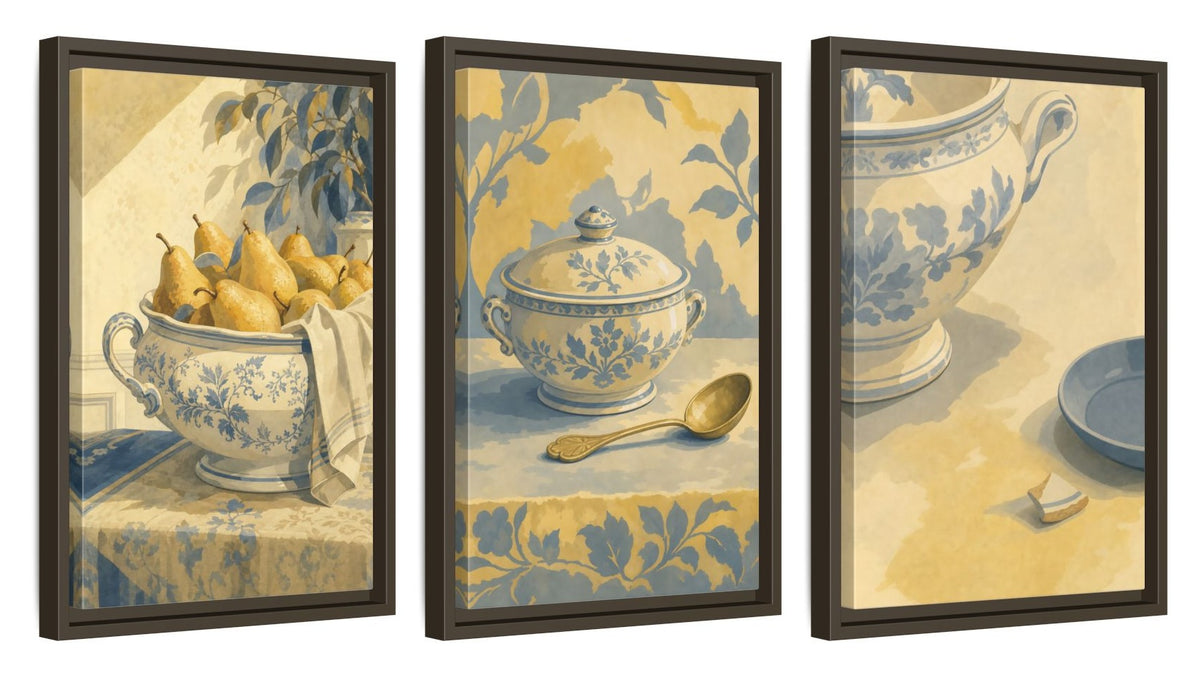Framed canvas set of three, side view - 12x18 Inch Espresso