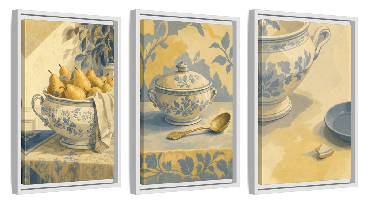 Framed canvas set of three, side view - 12x18 Inch White