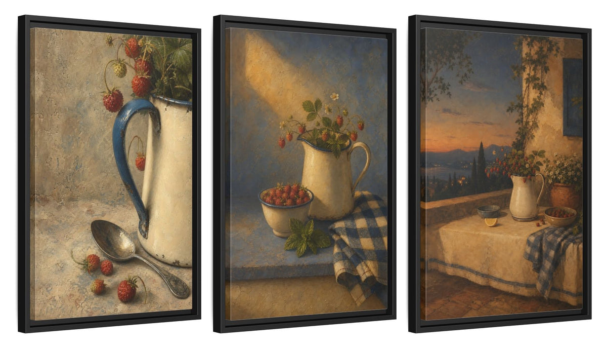 Framed canvas set of three, side view - 16x24 Inch Black