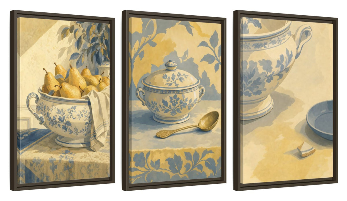 Framed canvas set of three, side view - 16x24 Inch Espresso