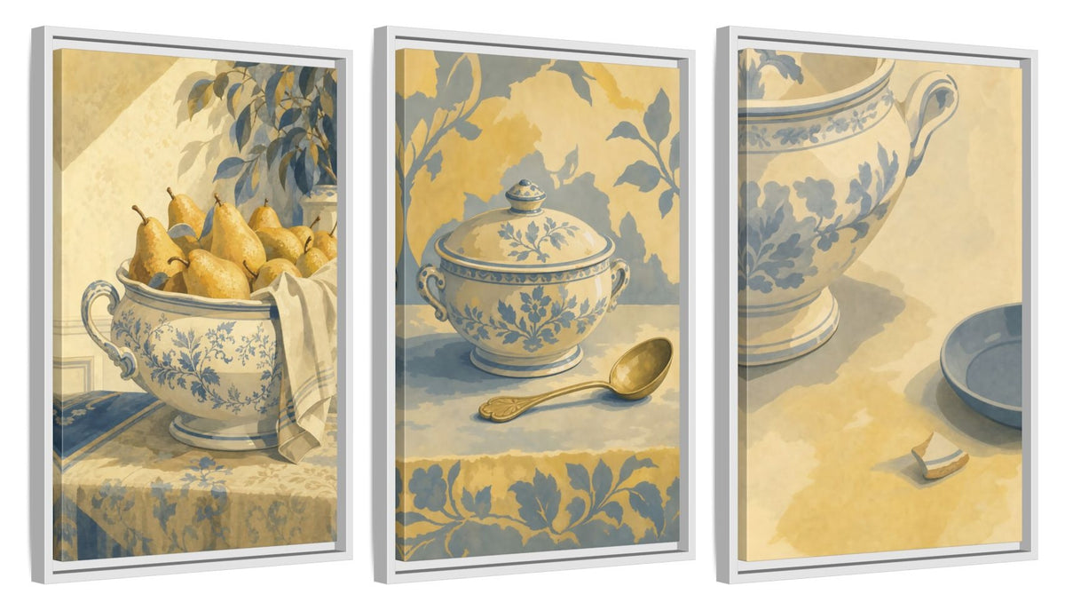 Framed canvas set of three, side view - 16x24 Inch White