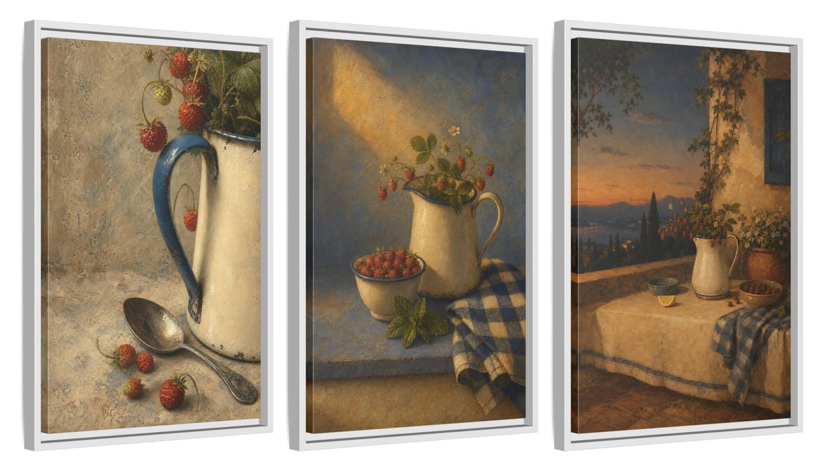 Framed canvas set of three, side view - 16x24 Inch White