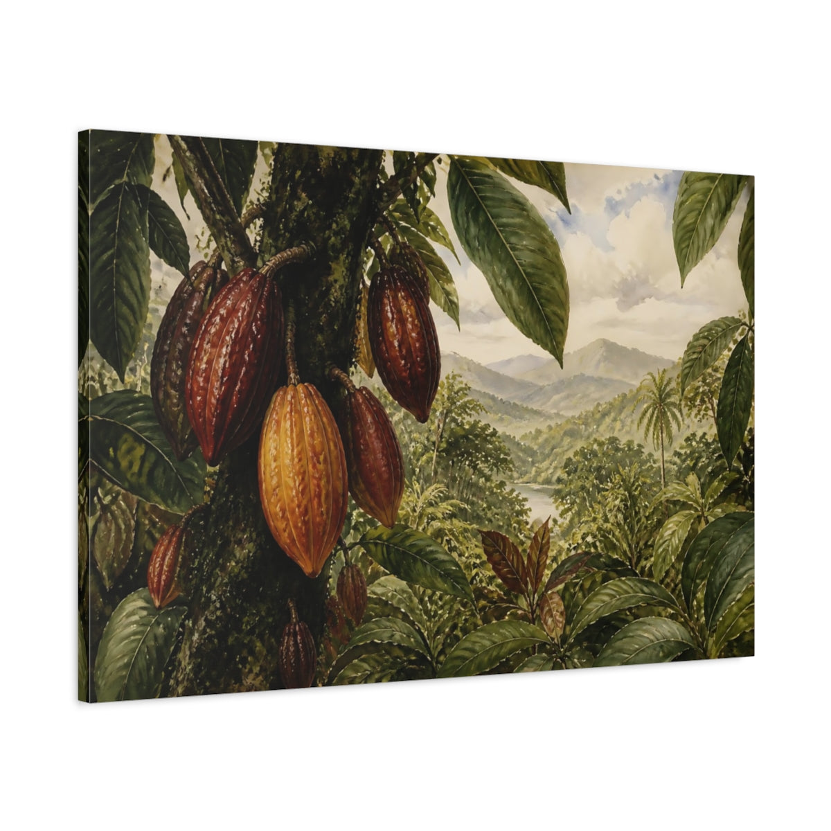 Main Mockup. Tropical Cacao Pod Landscape shown as canvas print