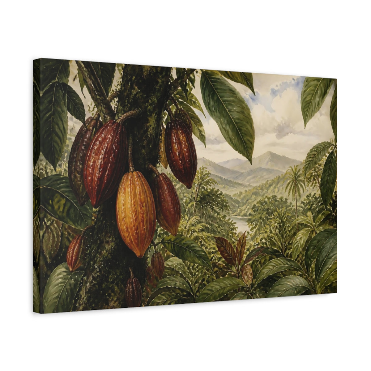 Side Mockup 3. Tropical Cacao Pod Landscape shown as canvas print