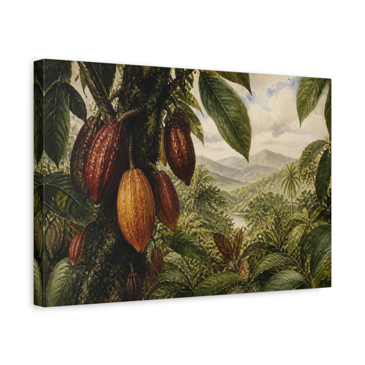 Side Mockup 4. Tropical Cacao Pod Landscape shown as canvas print