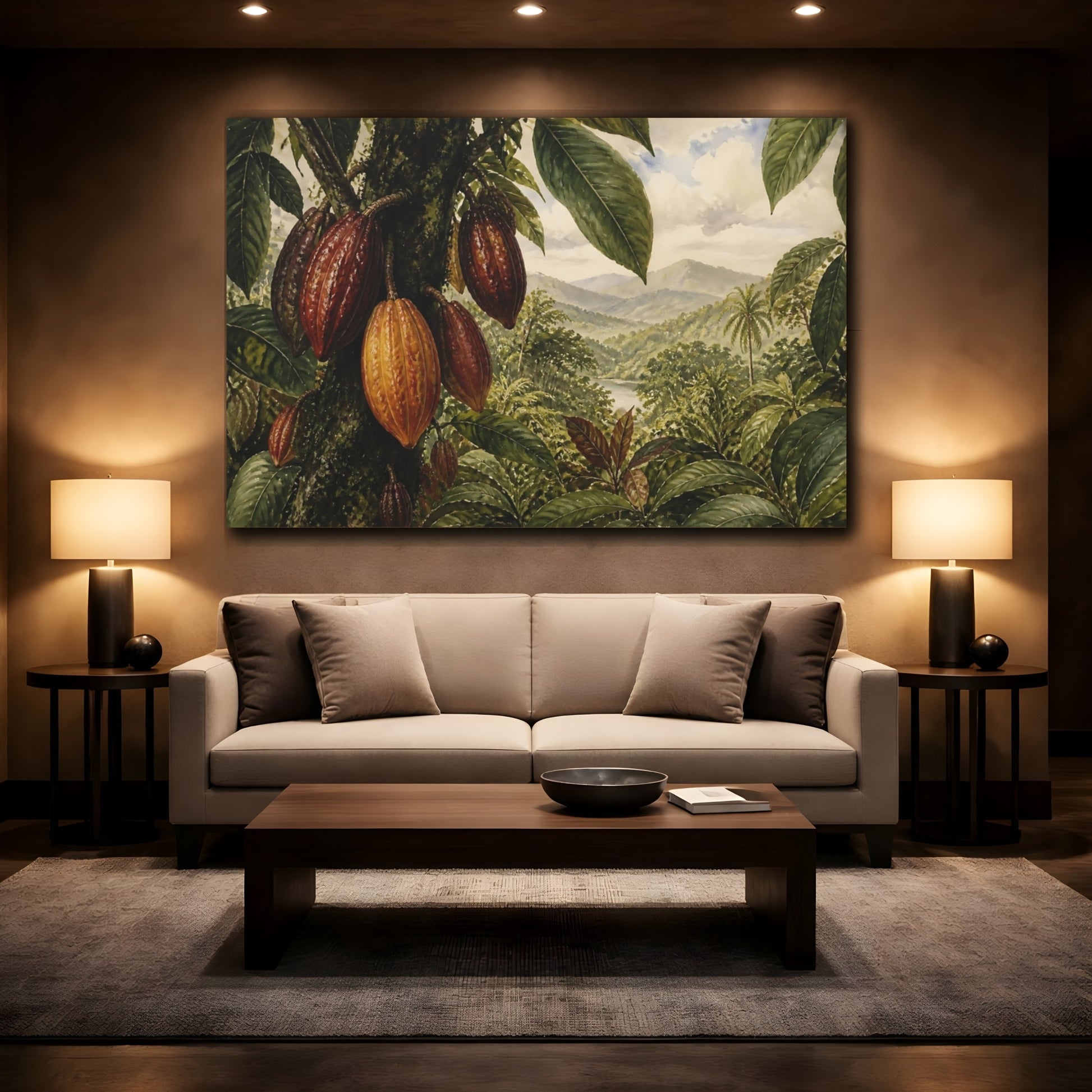 Mockup 2. Tropical Cacao Pod Landscape shown as canvas print