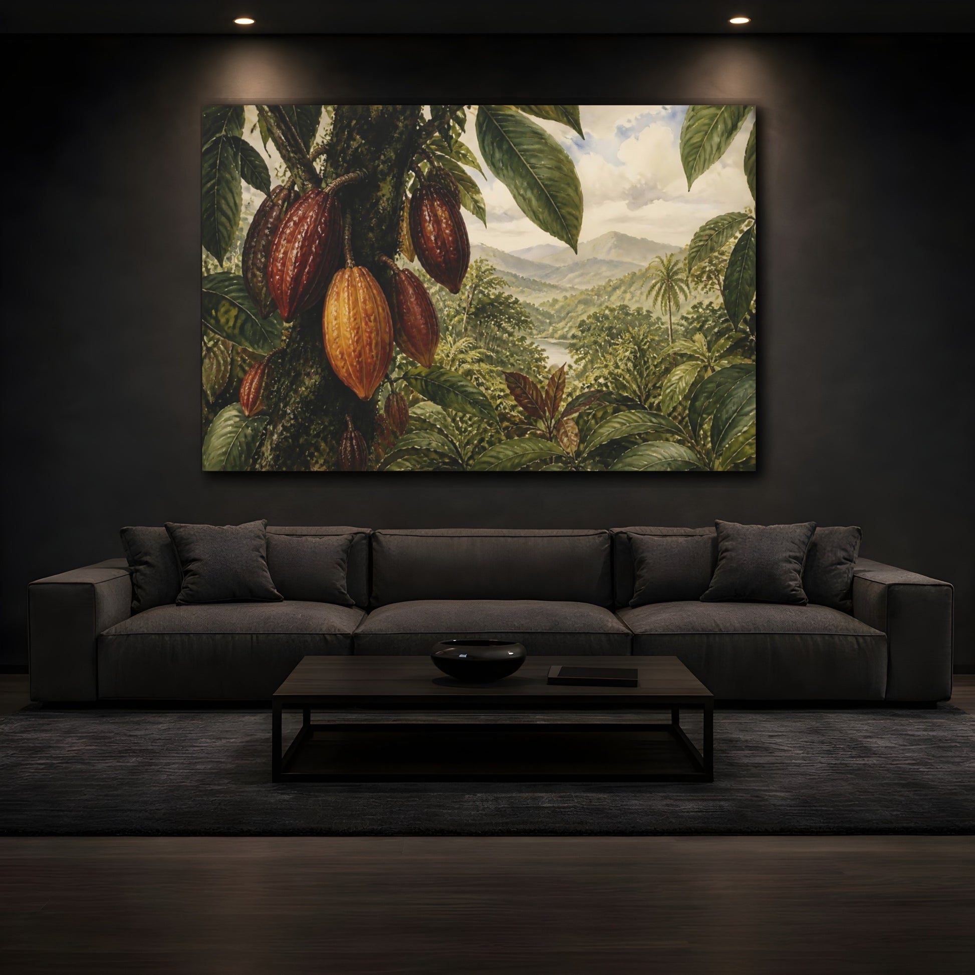 Mockup 3. Tropical Cacao Pod Landscape shown as canvas print