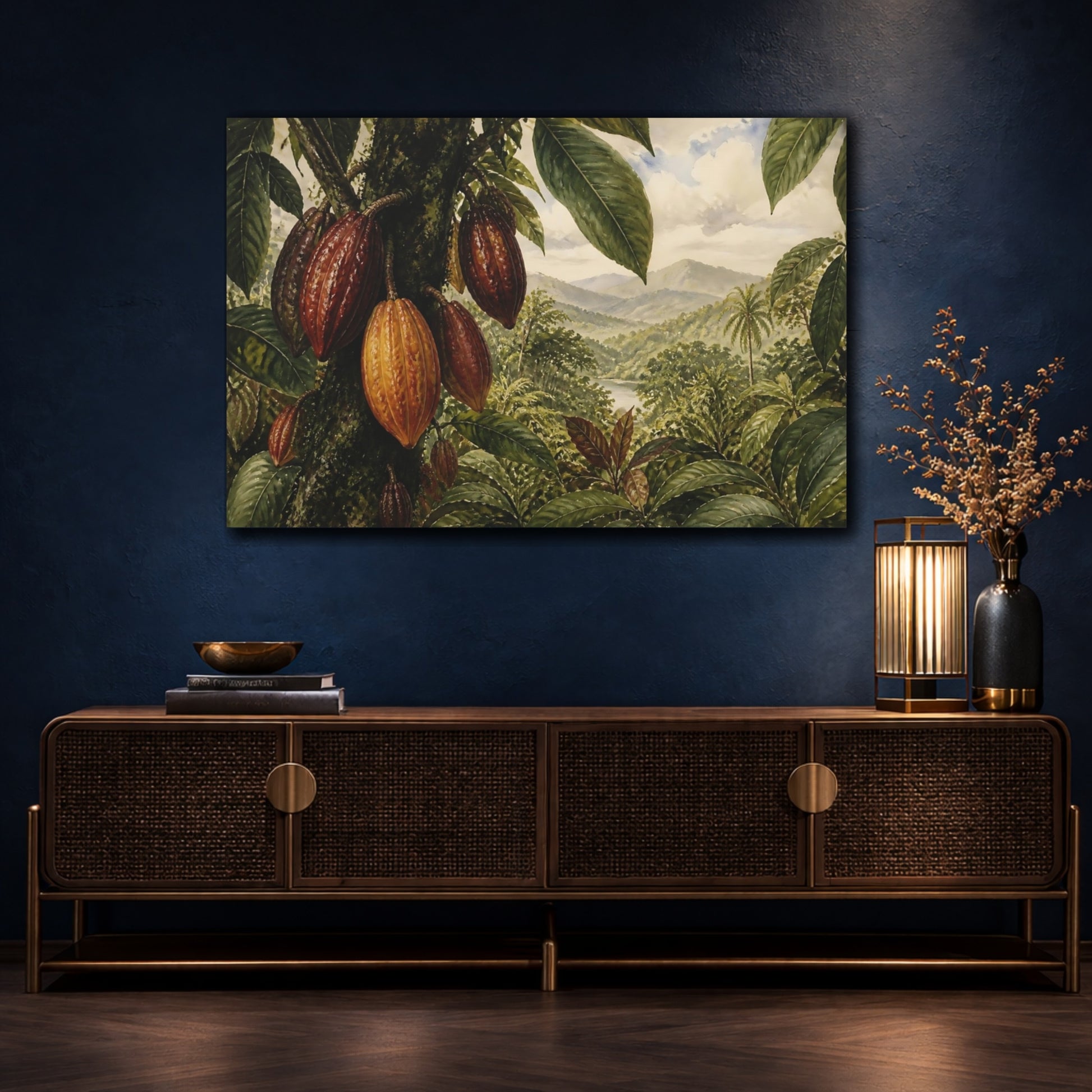 Mockup 4. Tropical Cacao Pod Landscape shown as canvas print