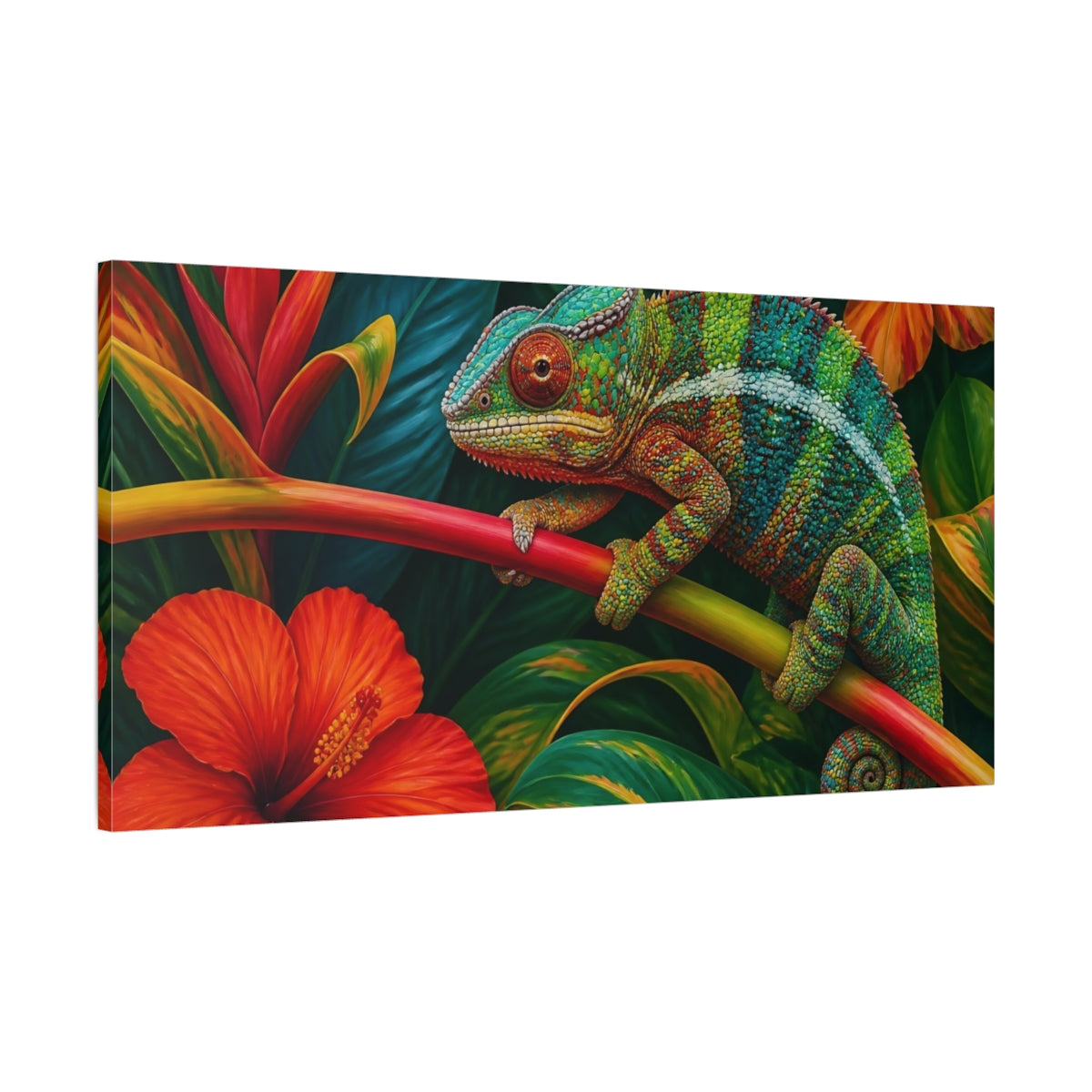 Main Mockup. Tropical Chameleon Animals shown as canvas print