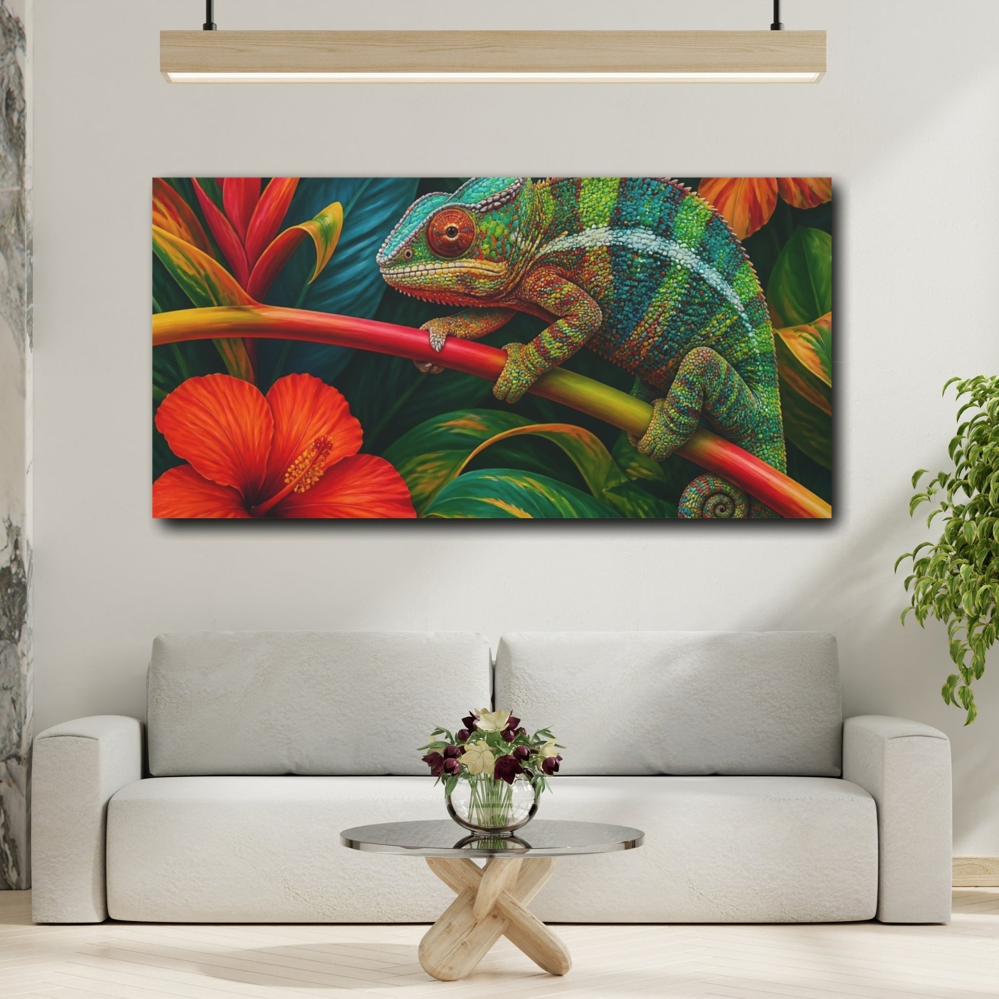 Mockup 2. Tropical Chameleon Animals shown as canvas print