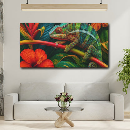 Mockup 2. Tropical Chameleon Animals shown as canvas print