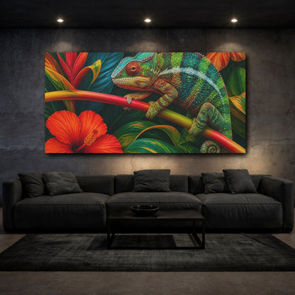 Mockup 3. Tropical Chameleon Animals shown as canvas print