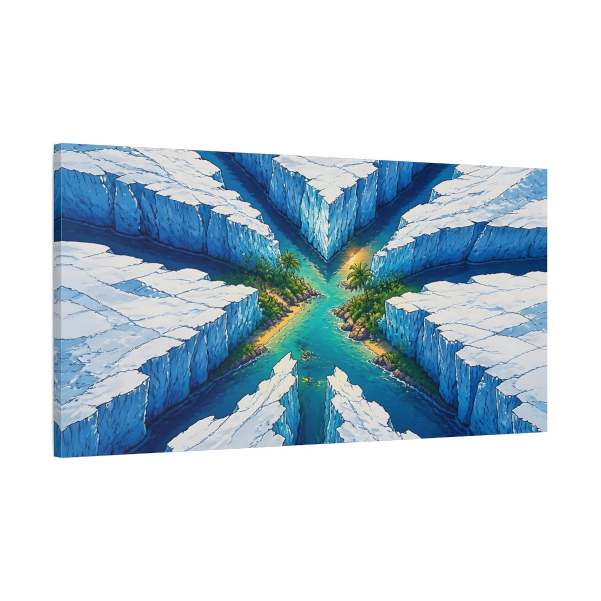 Main Mockup. Tropical Inlet In Ice Rift shown as canvas print