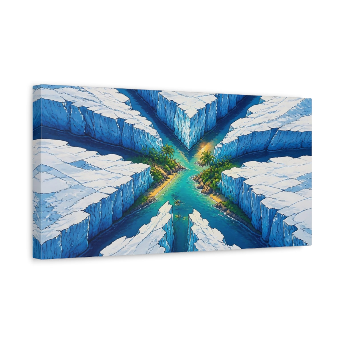 Side Mockup 3. Tropical Inlet In Ice Rift shown as canvas print