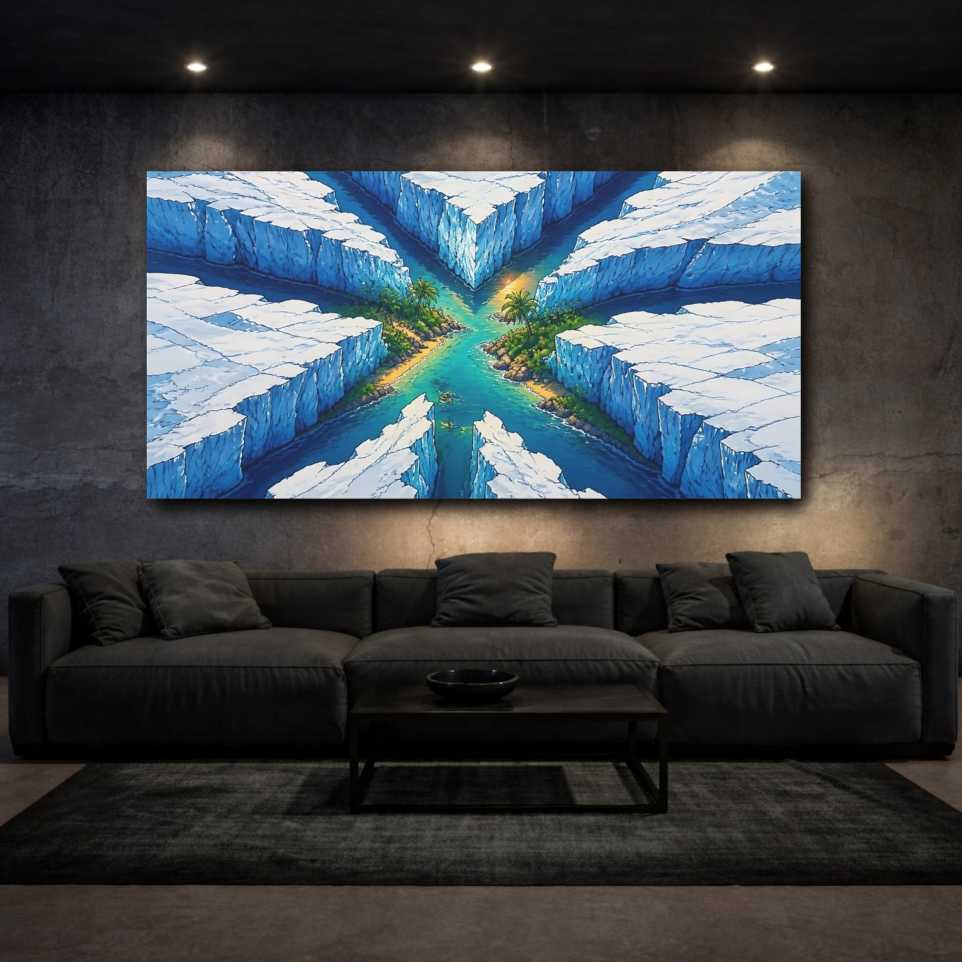 Mockup 3. Tropical Inlet In Ice Rift shown as canvas print