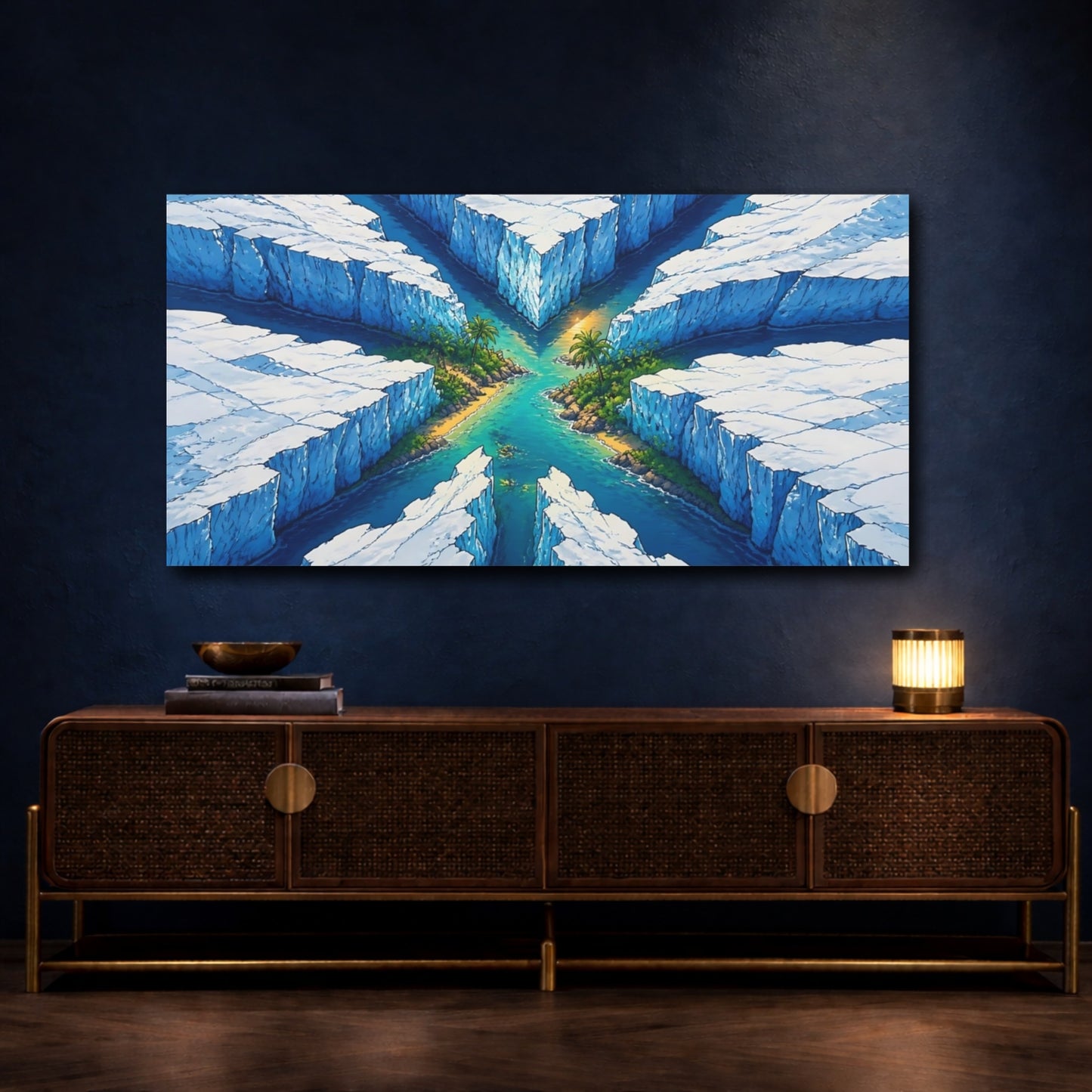 Mockup 4. Tropical Inlet In Ice Rift shown as canvas print