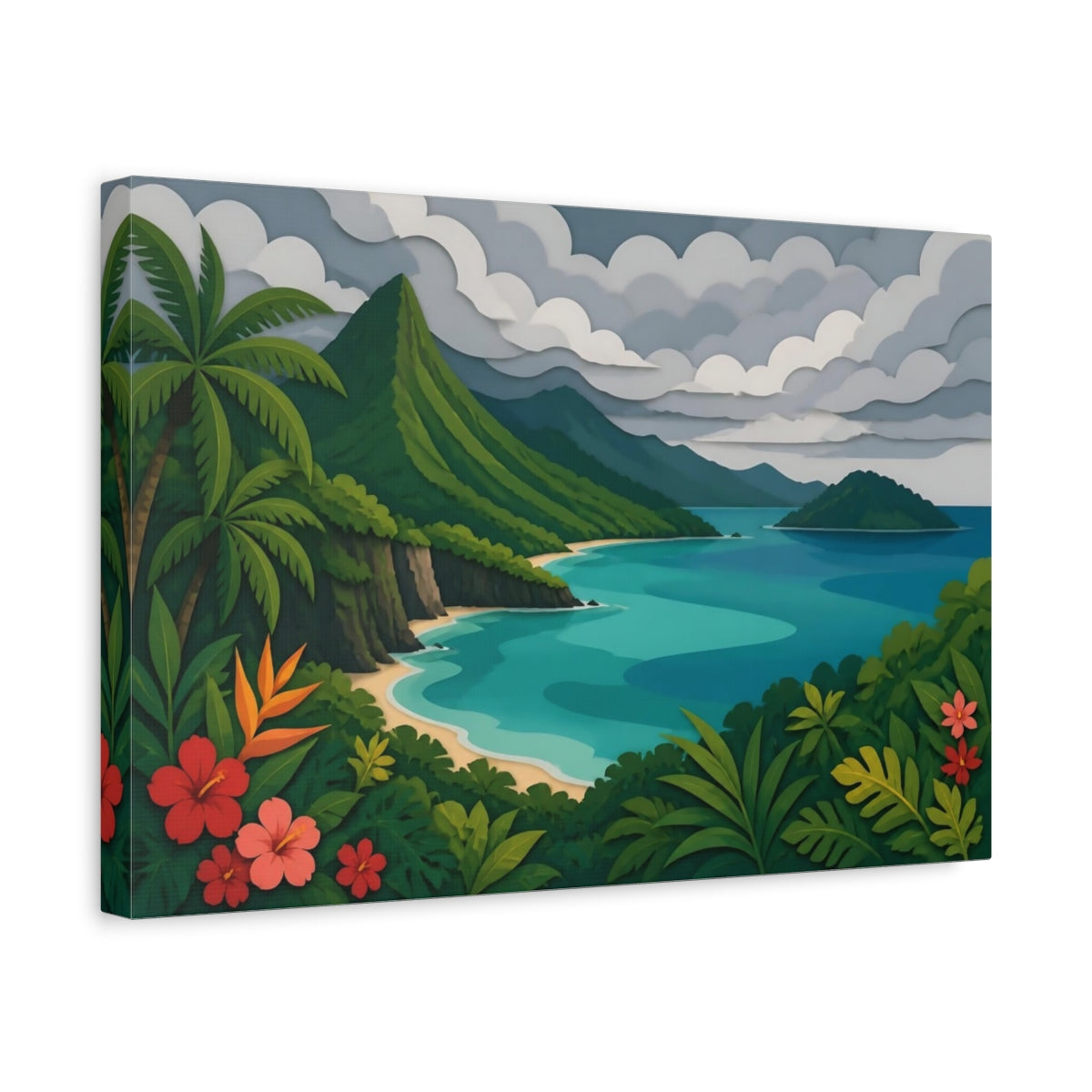 Side Mockup 4. Tropical Island Landscape shown as canvas print