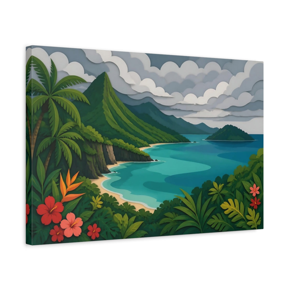 Side Mockup 3. Tropical Island Landscape shown as canvas print